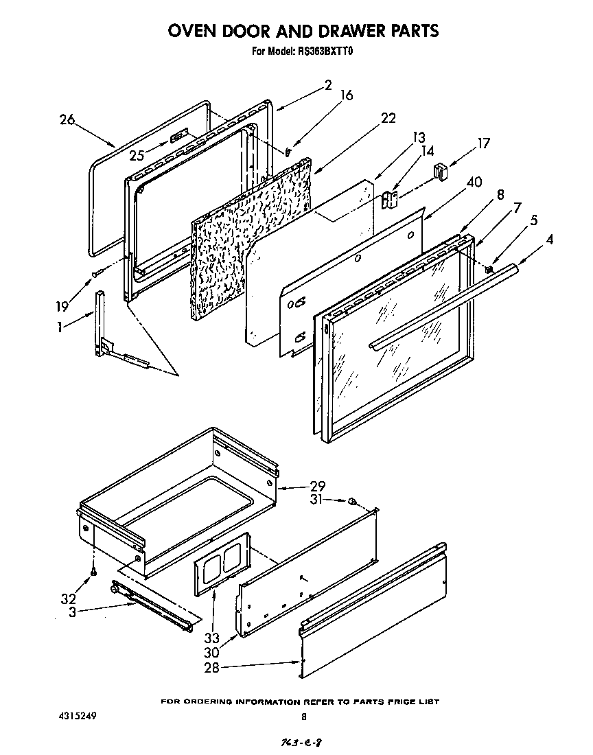 Whirlpool RS363BXTT0 oven door and drawer diagram