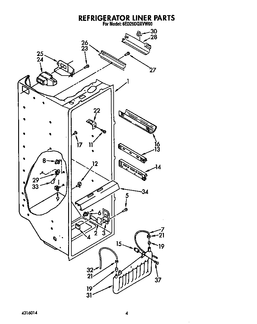 Whirlpool 6ED25DQXVW00 refrigerator liner diagram
