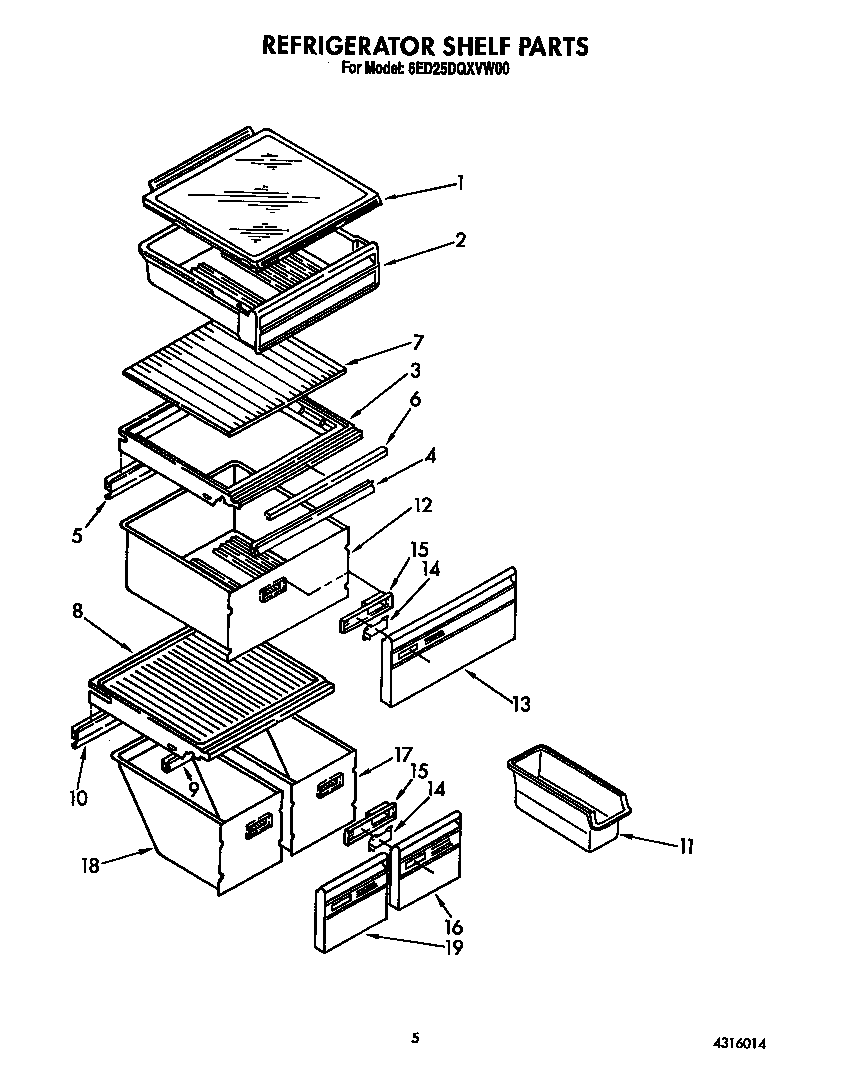 Whirlpool 6ED25DQXVW00 refrigerator shelf diagram