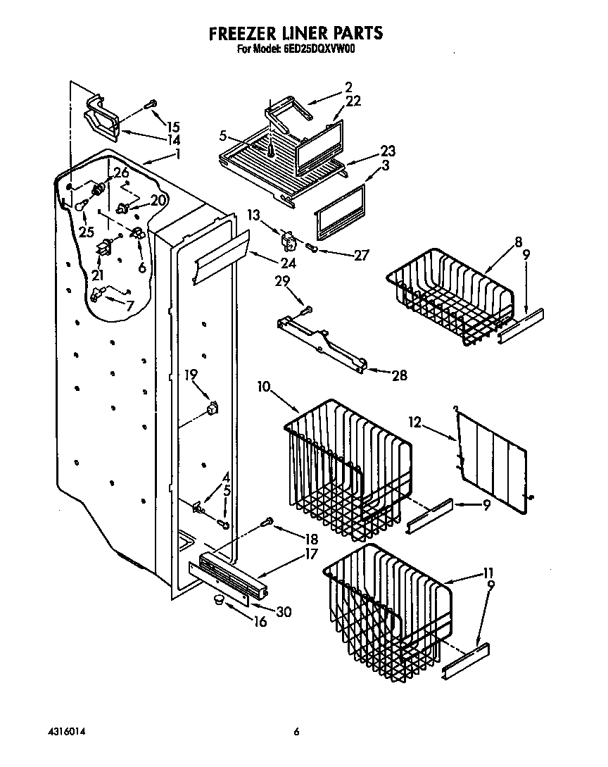 Whirlpool 6ED25DQXVW00 freezer liner diagram