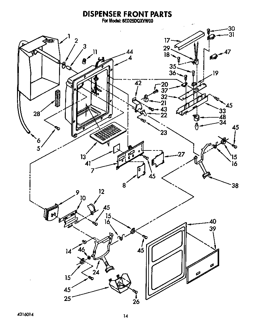 Whirlpool 6ED25DQXVW00 dispenser front diagram