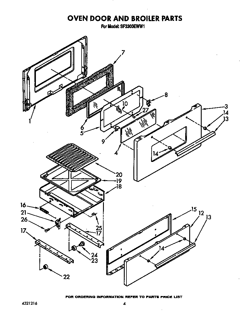 Whirlpool SF3300EWW1 oven door and broiler diagram