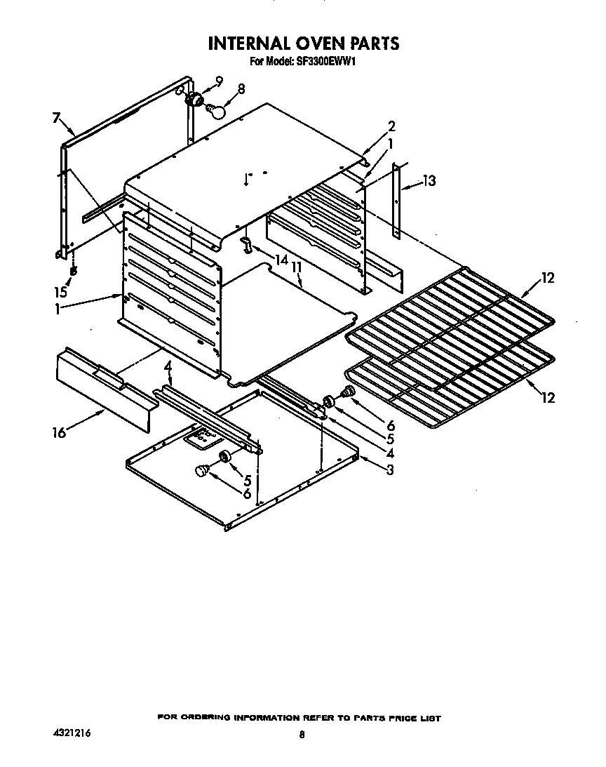 Whirlpool SF3300EWW1 internal oven diagram
