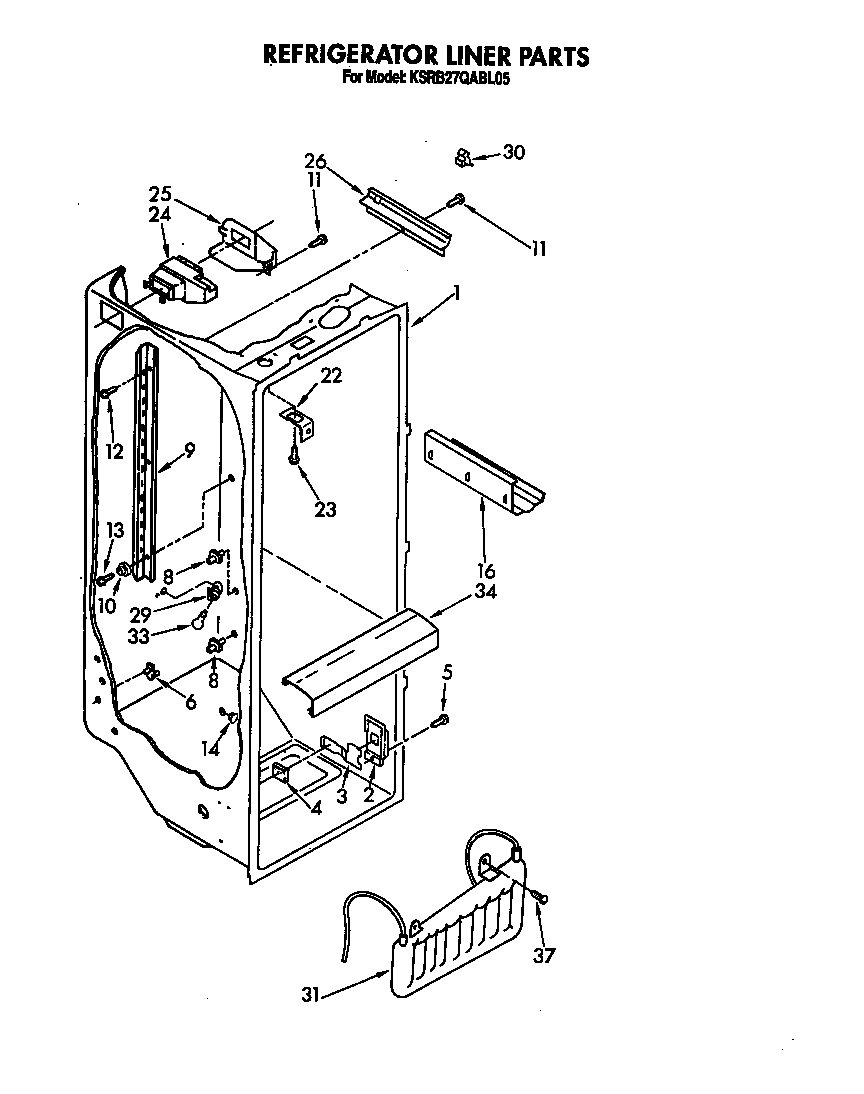 KitchenAid KSRB27QABL05 refrigerator liner diagram