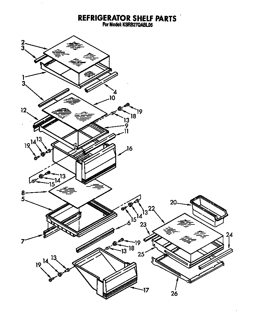 KitchenAid KSRB27QABL05 refrigerator shelf diagram