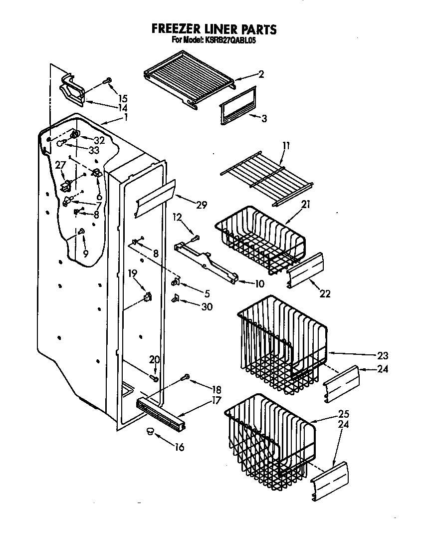 KitchenAid KSRB27QABL05 freezer liner diagram