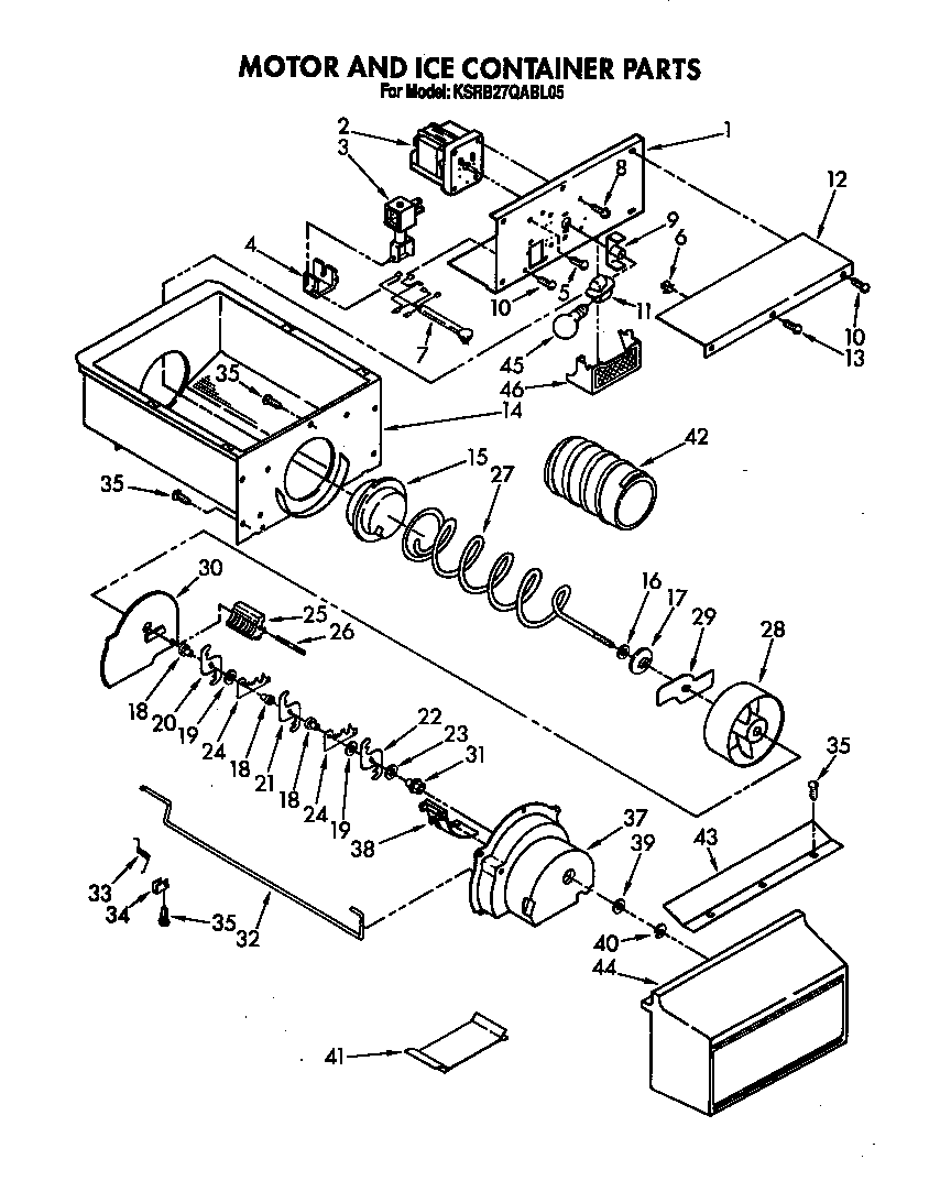 KitchenAid KSRB27QABL05 motor and ice container diagram