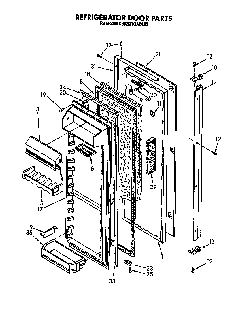 KitchenAid KSRB27QABL05 refrigerator door diagram