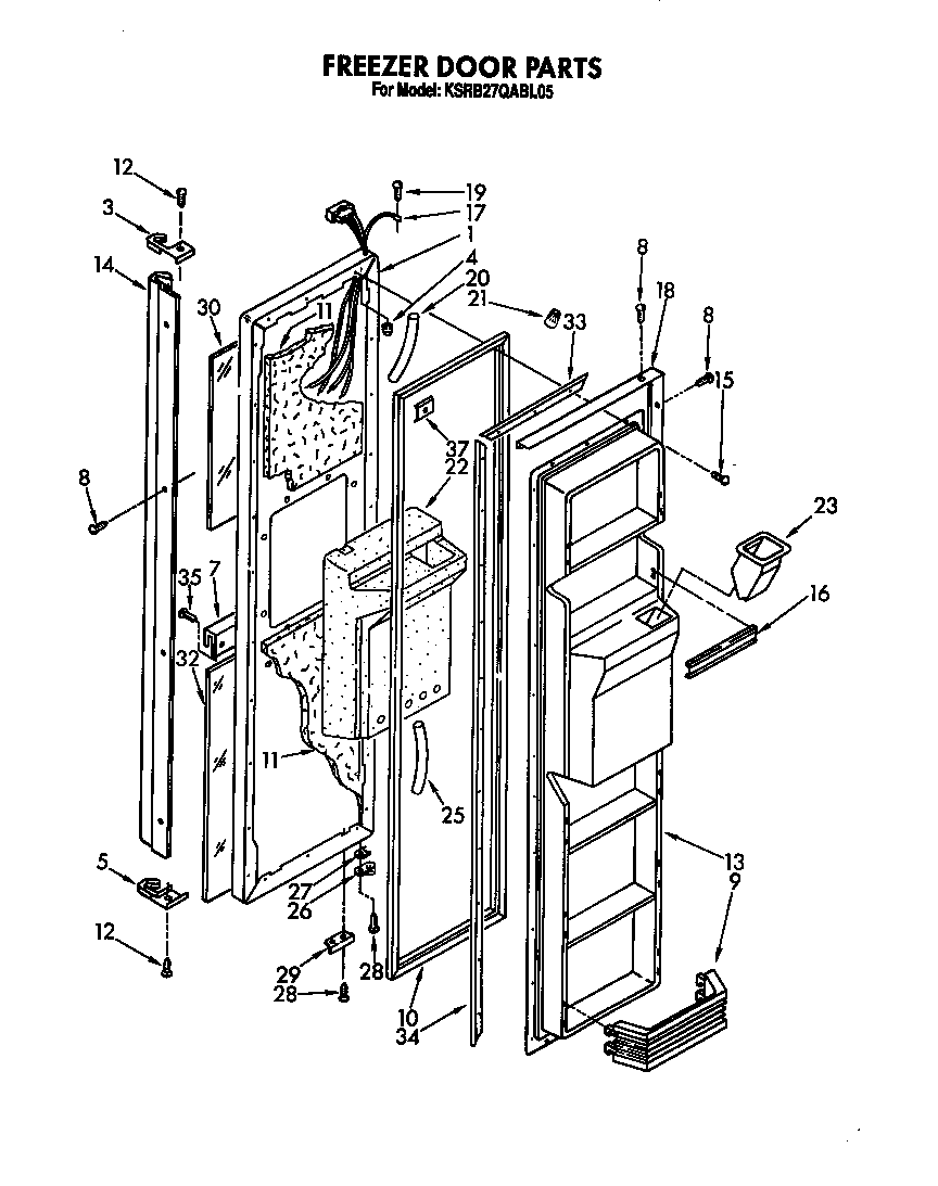 KitchenAid KSRB27QABL05 freezer door diagram