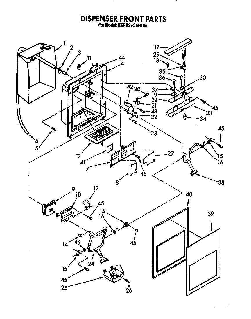 KitchenAid KSRB27QABL05 dispenser front diagram