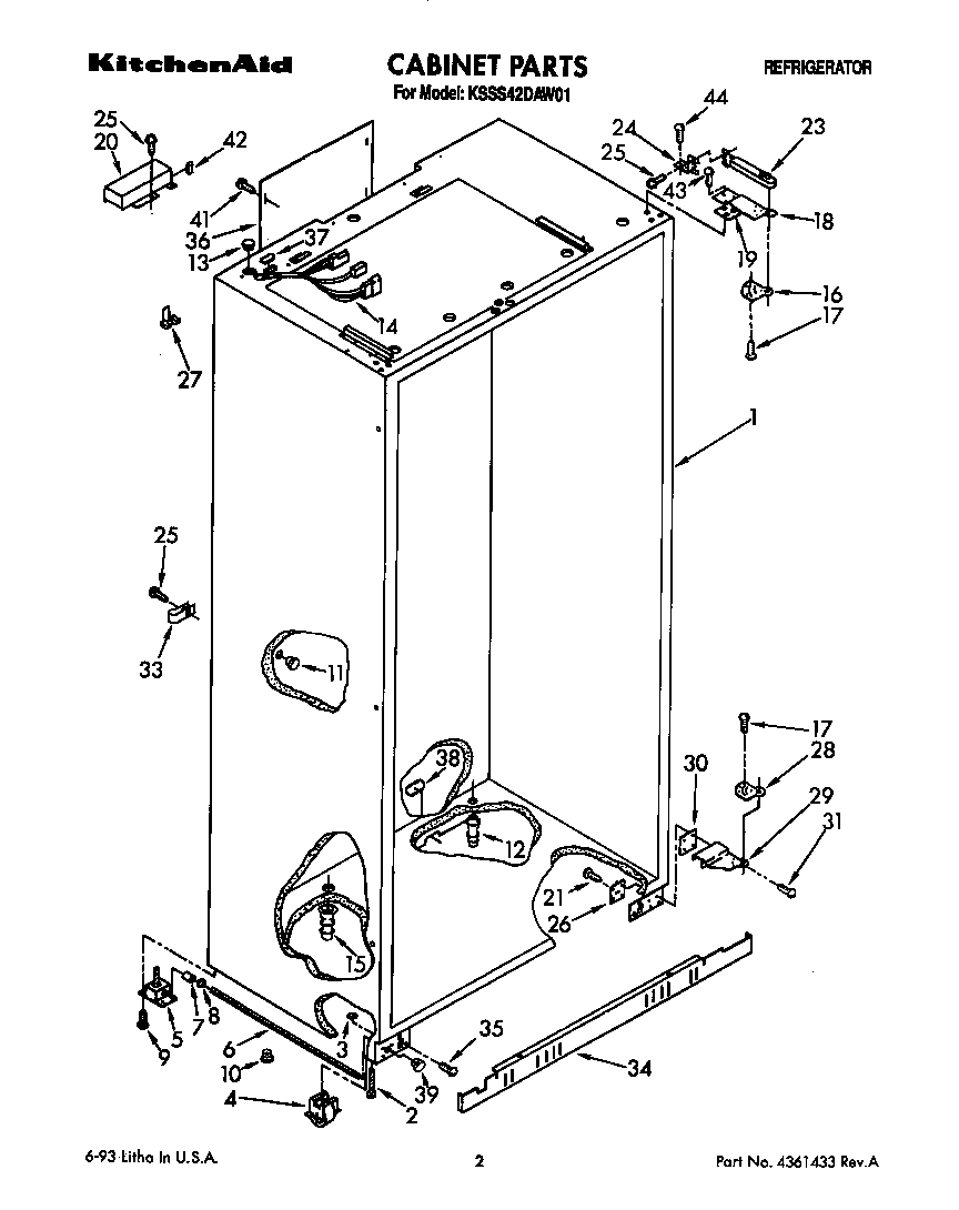 KitchenAid KSSS42DAW01 cabinet diagram