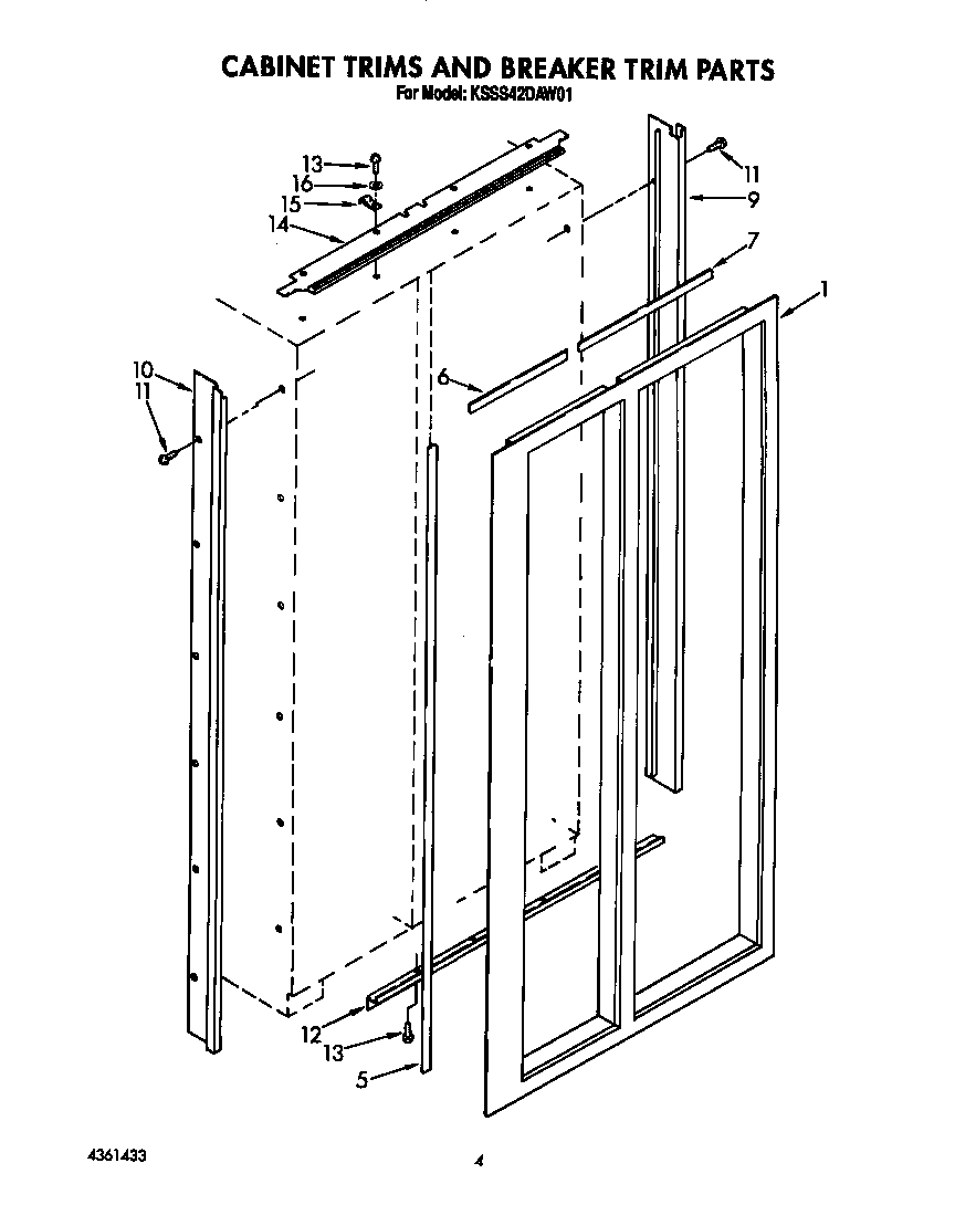 KitchenAid KSSS42DAW01 cabinet trims and breaker trim diagram