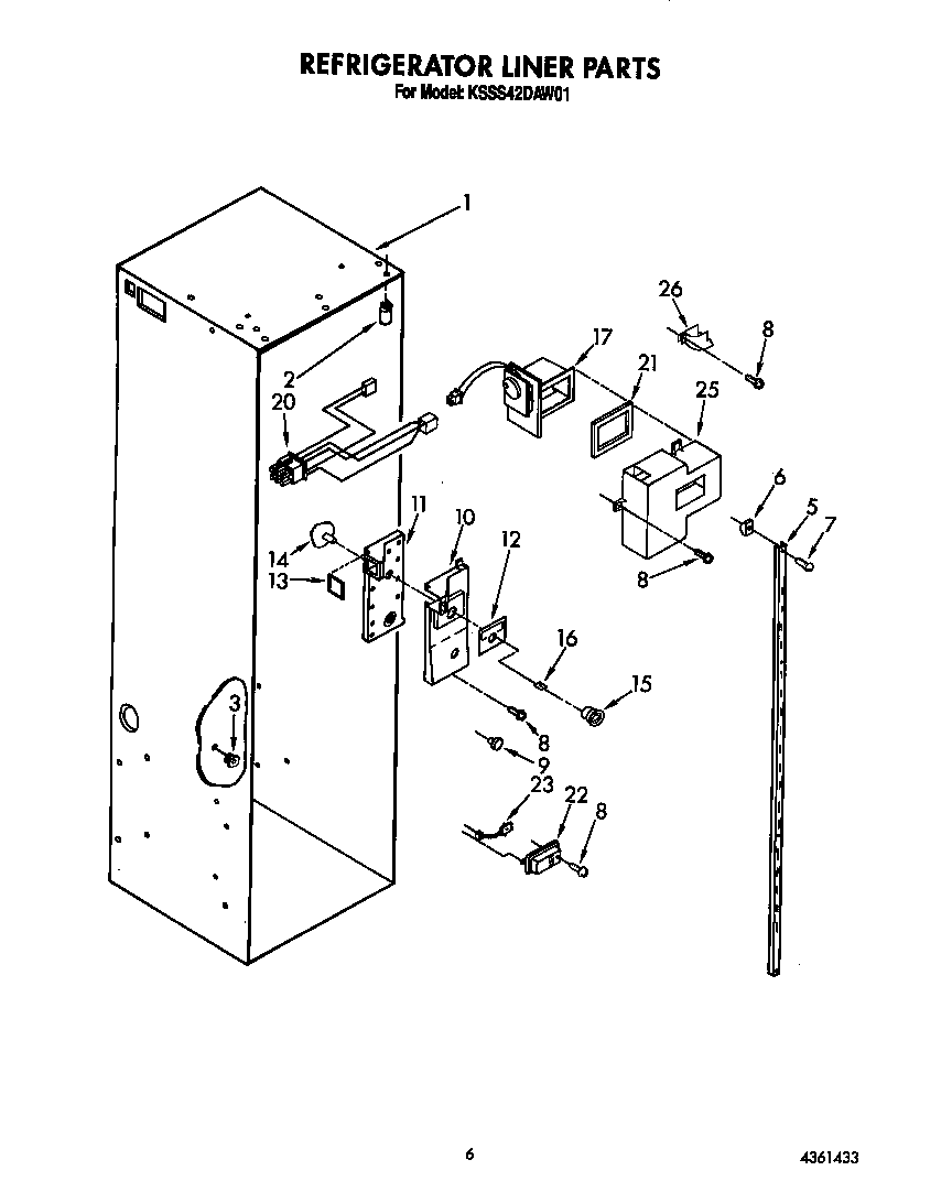 KitchenAid KSSS42DAW01 refrigerator liner diagram