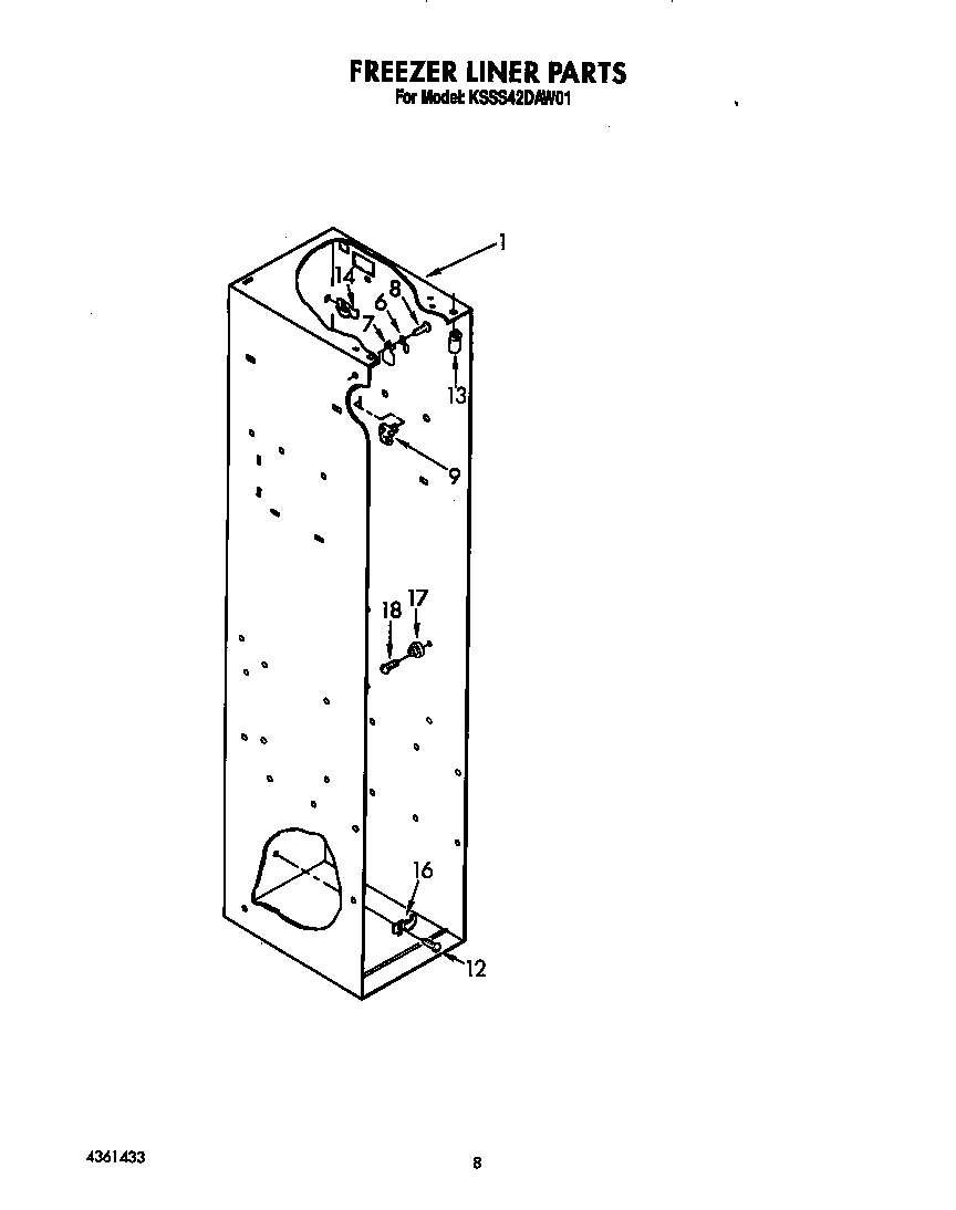 KitchenAid KSSS42DAW01 freezer liner diagram