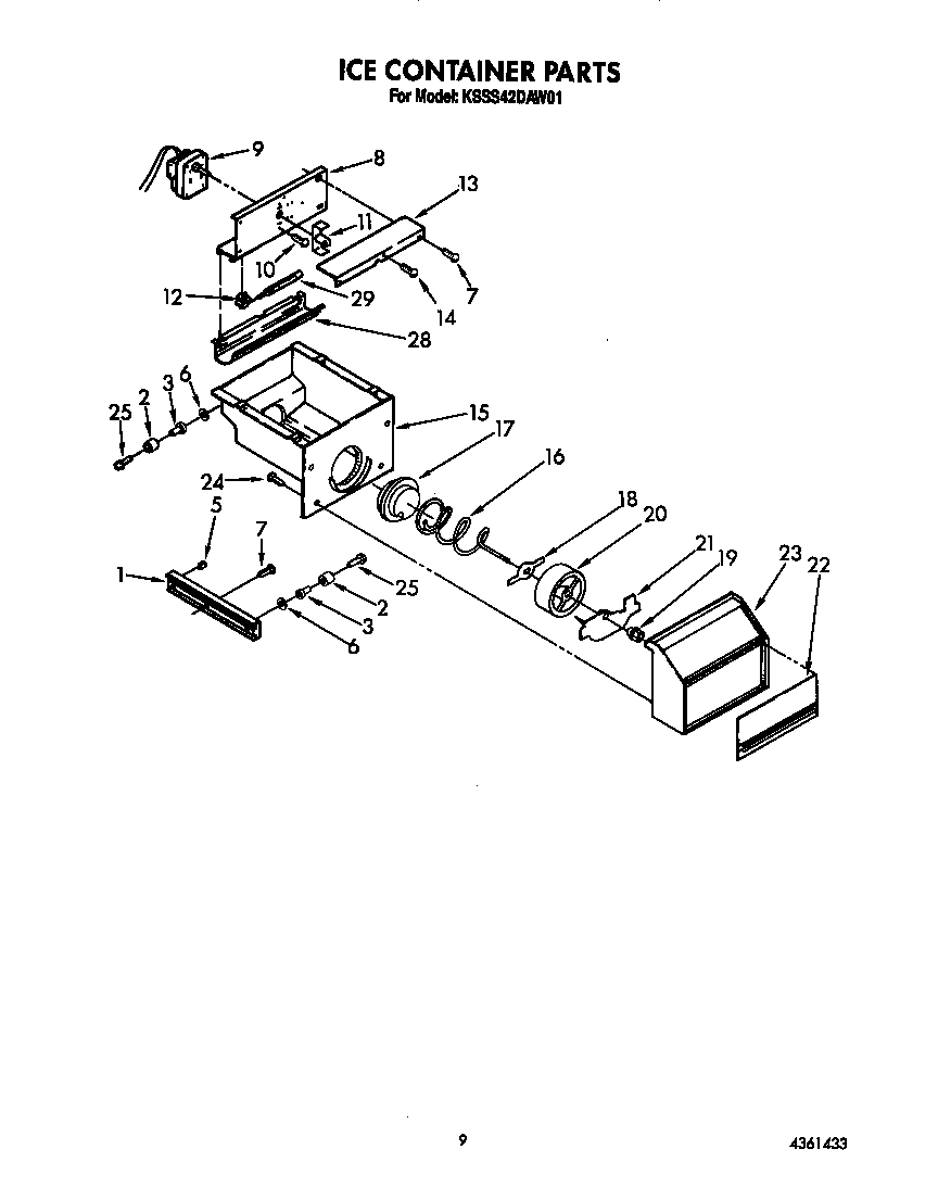 KitchenAid KSSS42DAW01 ice container diagram