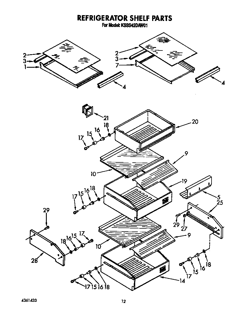 KitchenAid KSSS42DAW01 refrigerator shelf diagram