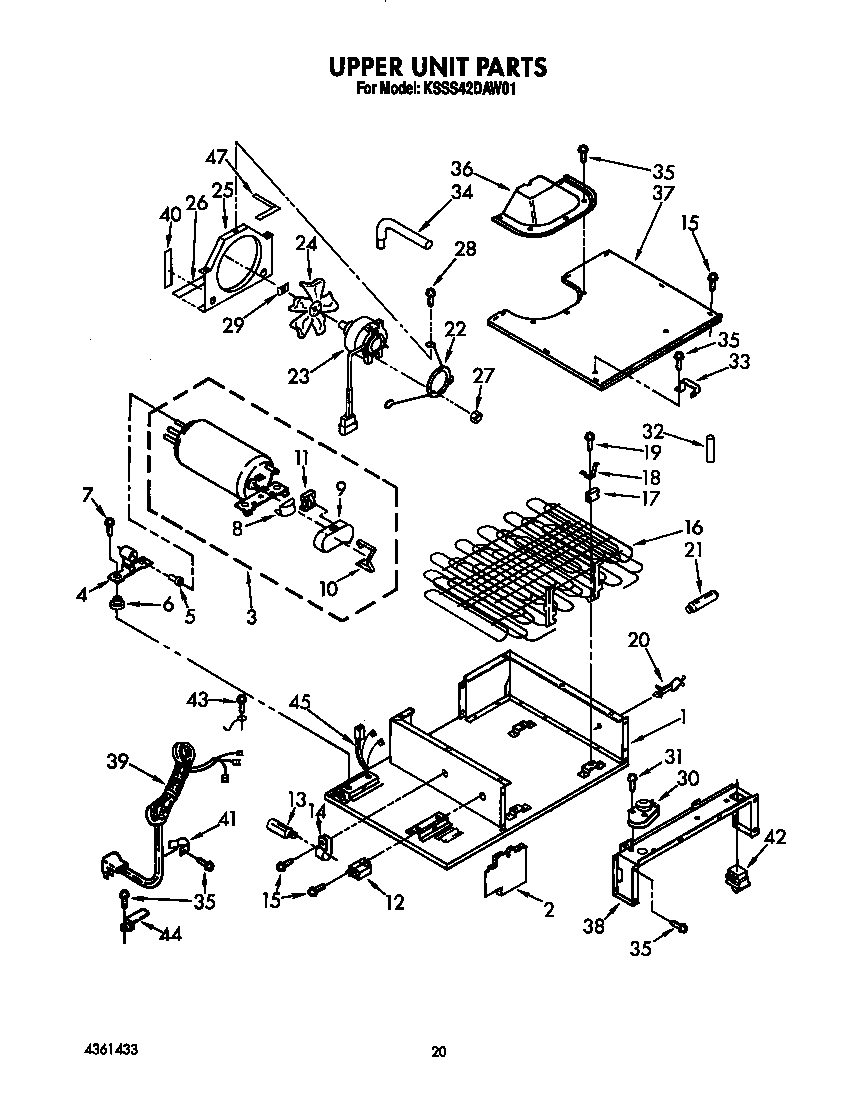 KitchenAid KSSS42DAW01 upper unit diagram
