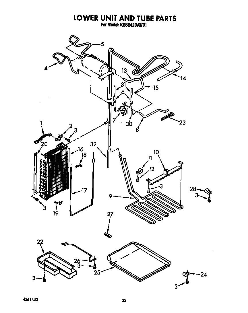KitchenAid KSSS42DAW01 lower unit and tube diagram