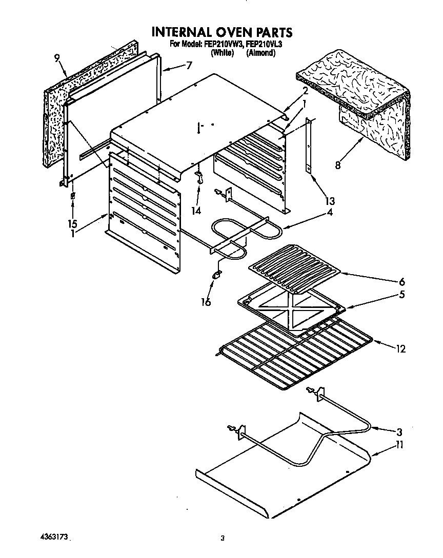 Roper FEP210VW3 internal oven diagram