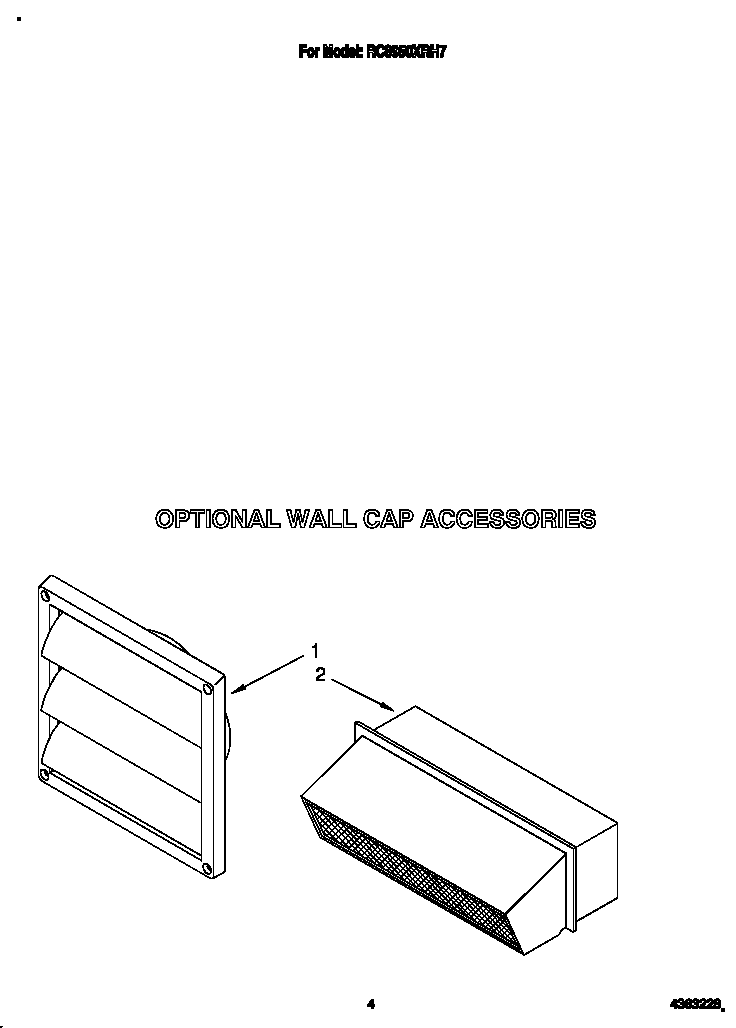 Whirlpool RC8950XRH7 optional wall cap accessories diagram