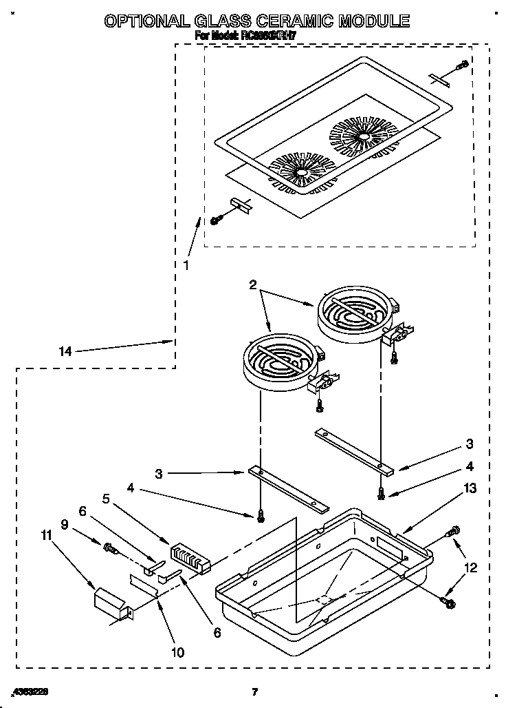 Whirlpool RC8950XRH7 optional glass ceramic module diagram