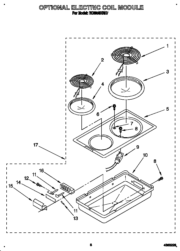 Whirlpool RC8950XRH7 optional electric coil module diagram