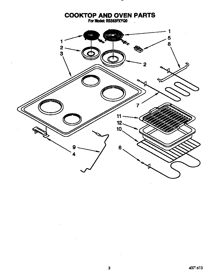 Whirlpool RS363PXYQ0 cooktop and oven diagram