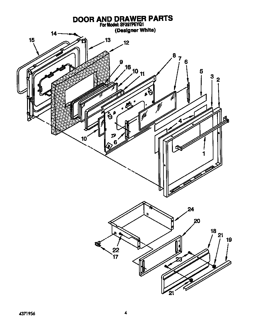 Whirlpool SF397PEYQ1 door and drawer diagram