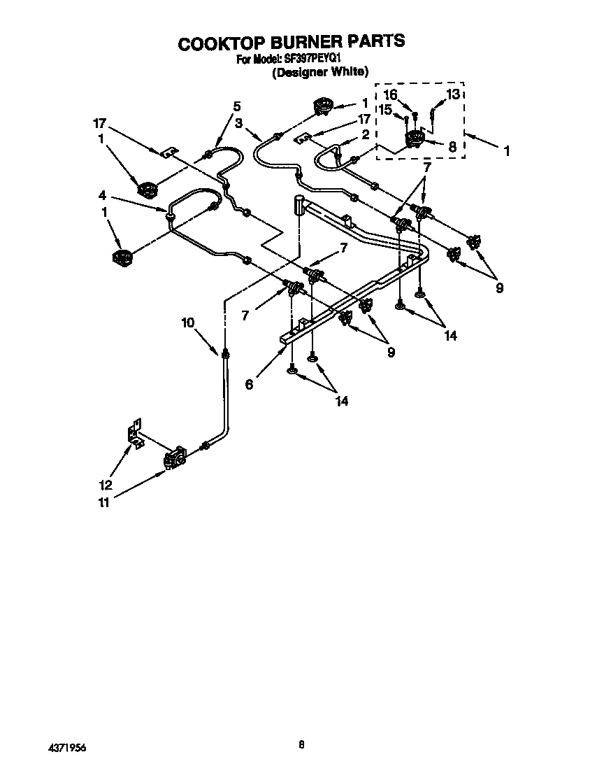 Whirlpool SF397PEYQ1 cooktop burner diagram