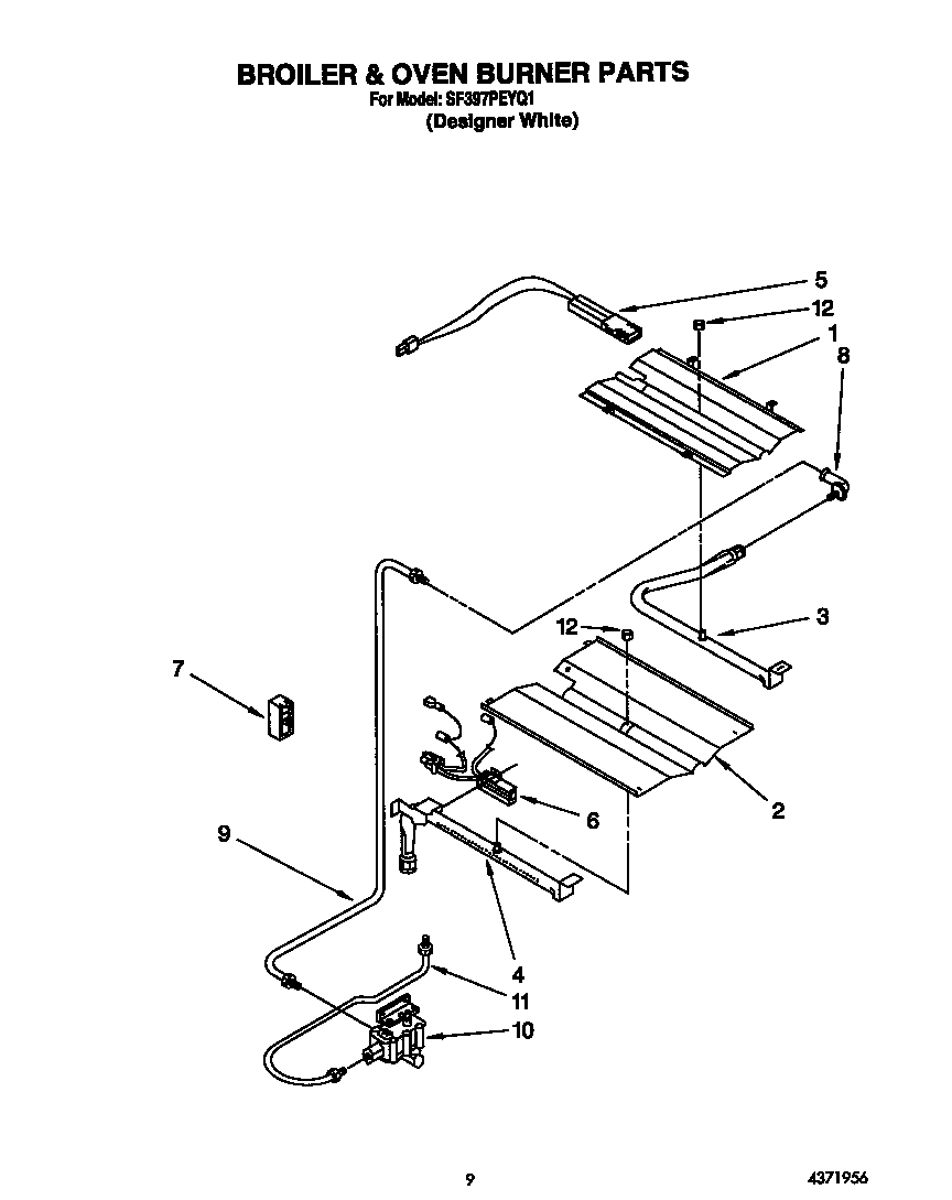 Whirlpool SF397PEYQ1 broiler and oven burner diagram