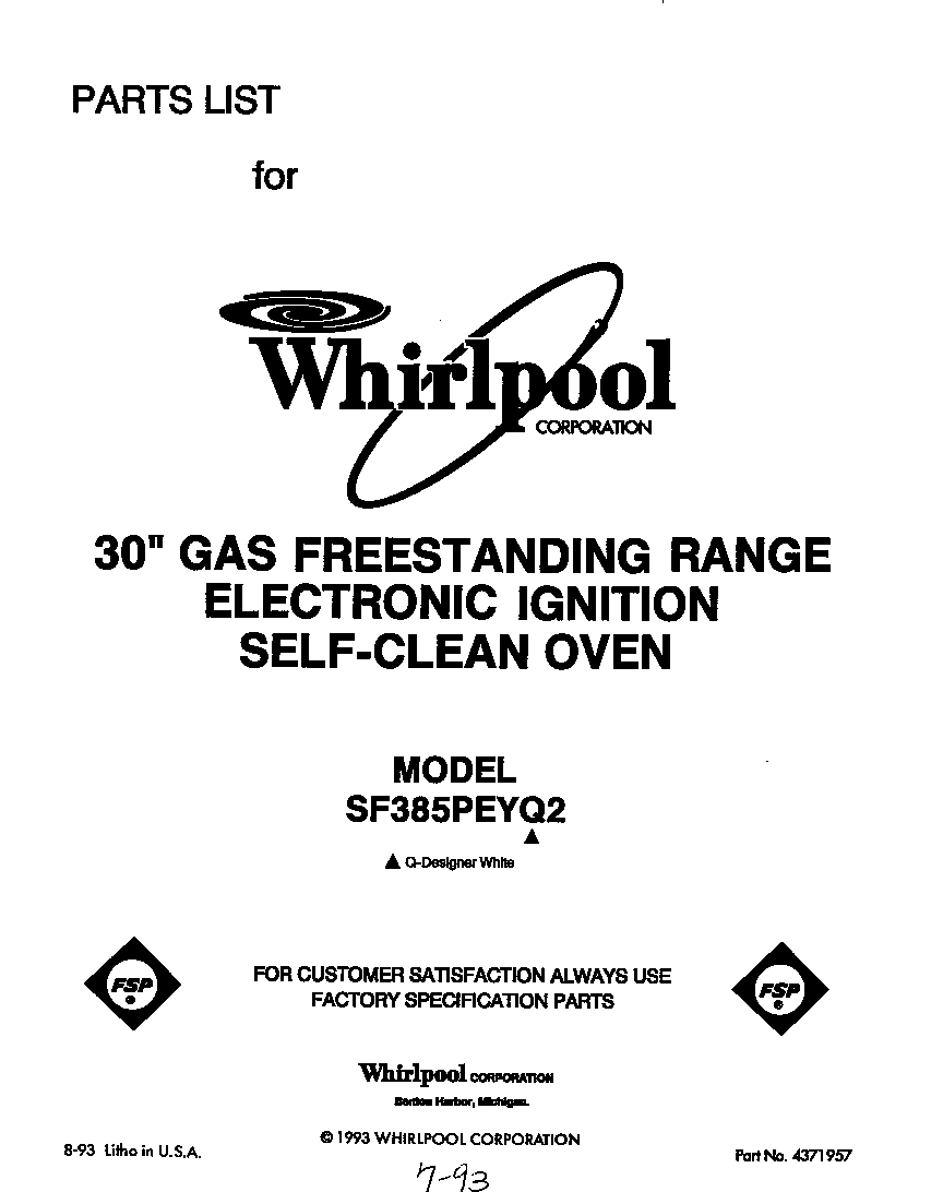 Whirlpool SF385PEYQ2 front cover diagram