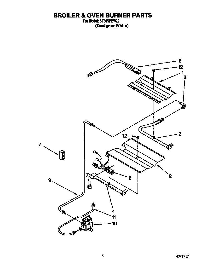 Whirlpool SF385PEYQ2 broiler and oven burner diagram