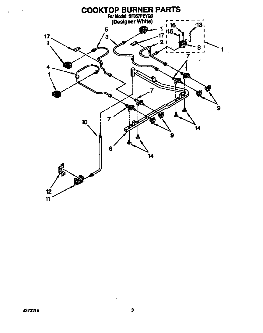 Whirlpool SF367PEYQ3 cooktop burner diagram