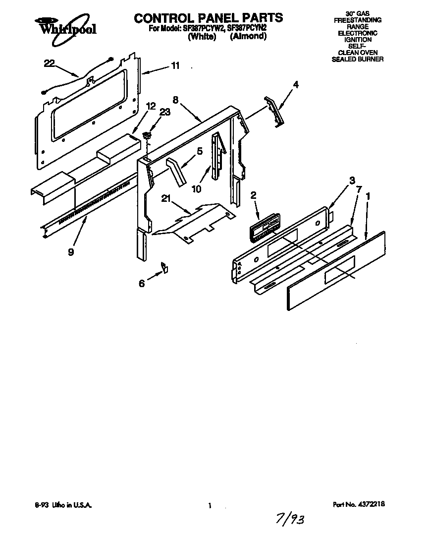 Whirlpool SF387PCYW2 control panel diagram