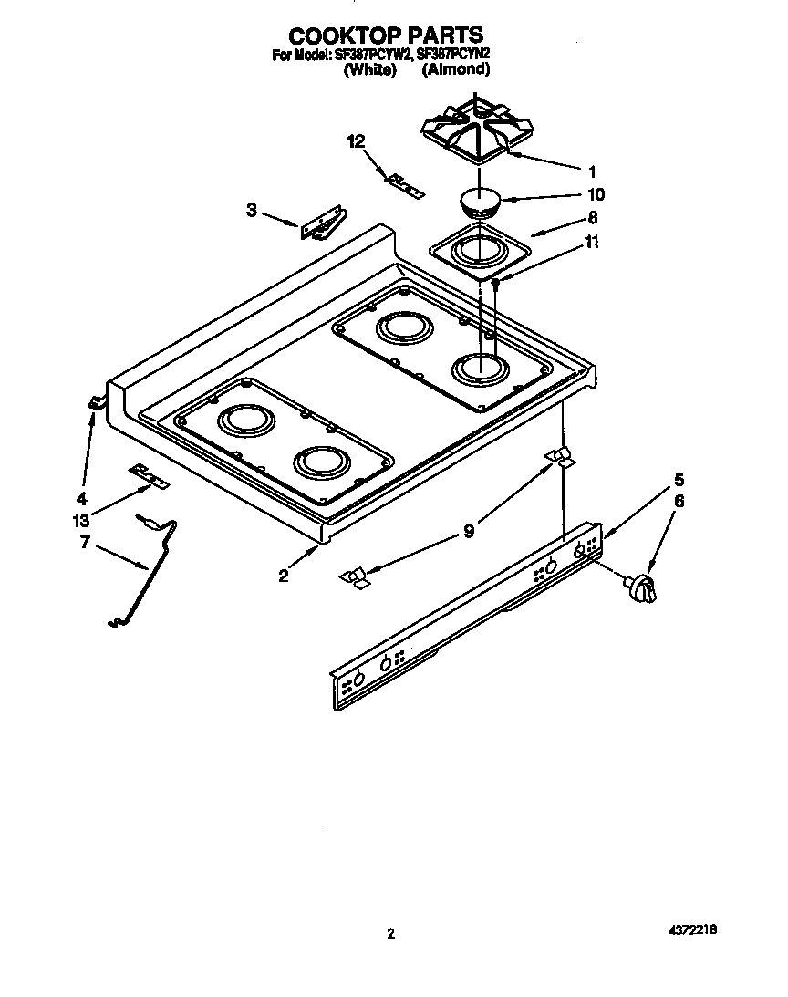 Whirlpool SF387PCYW2 cooktop diagram