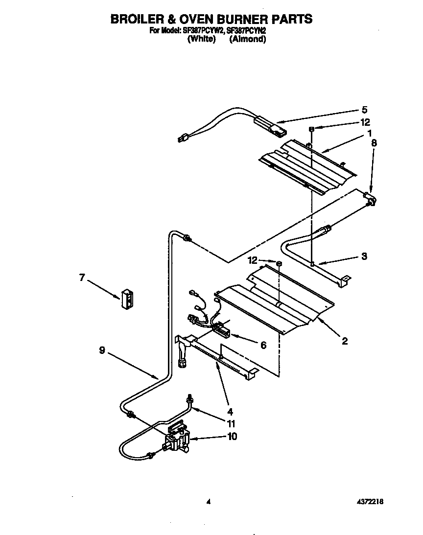 Whirlpool SF387PCYW2 broiler & oven burner diagram