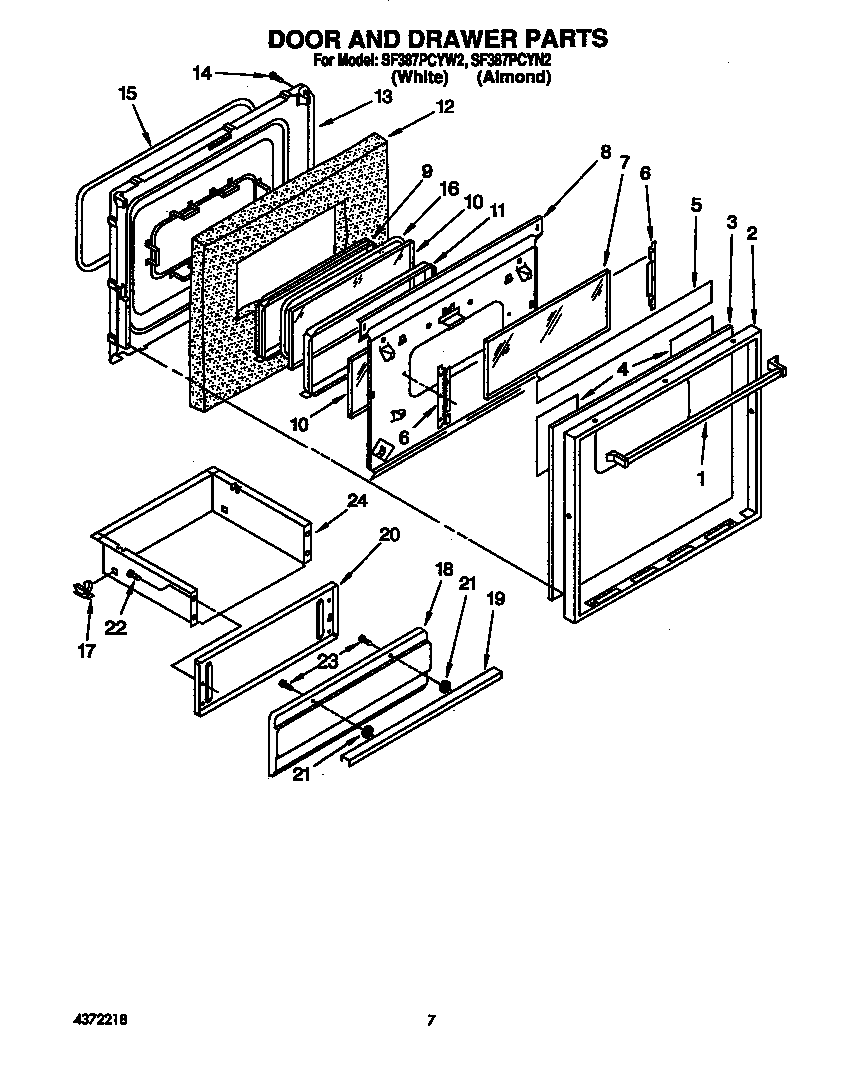 Whirlpool SF387PCYW2 door and drawer diagram