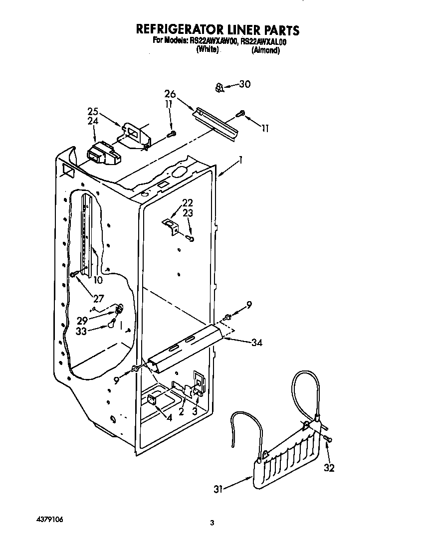Roper RS22AWXAW00 refrigerator liner diagram