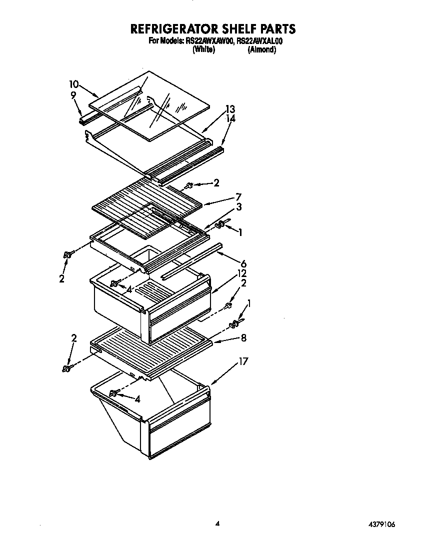 Roper RS22AWXAW00 refrigerator shelf diagram