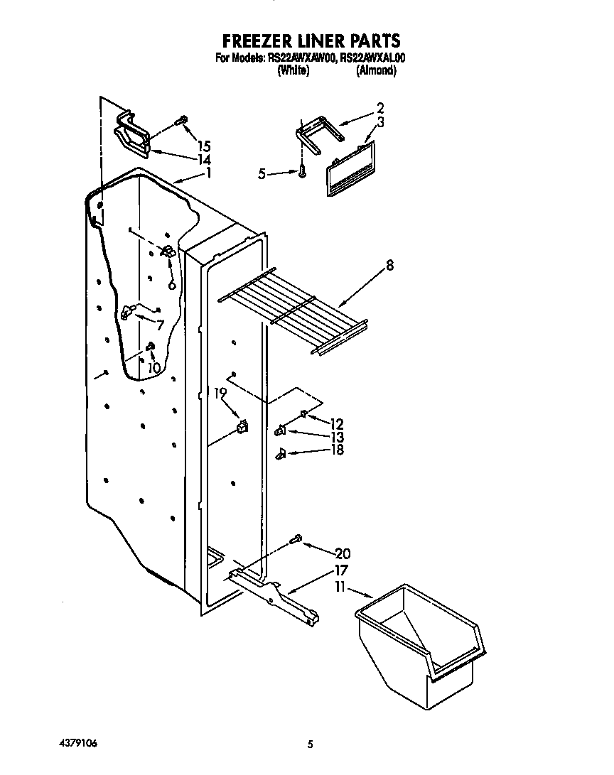 Roper RS22AWXAW00 freezer liner diagram