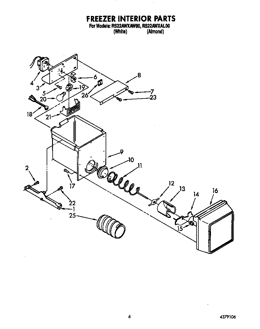 Roper RS22AWXAW00 freezer interior diagram