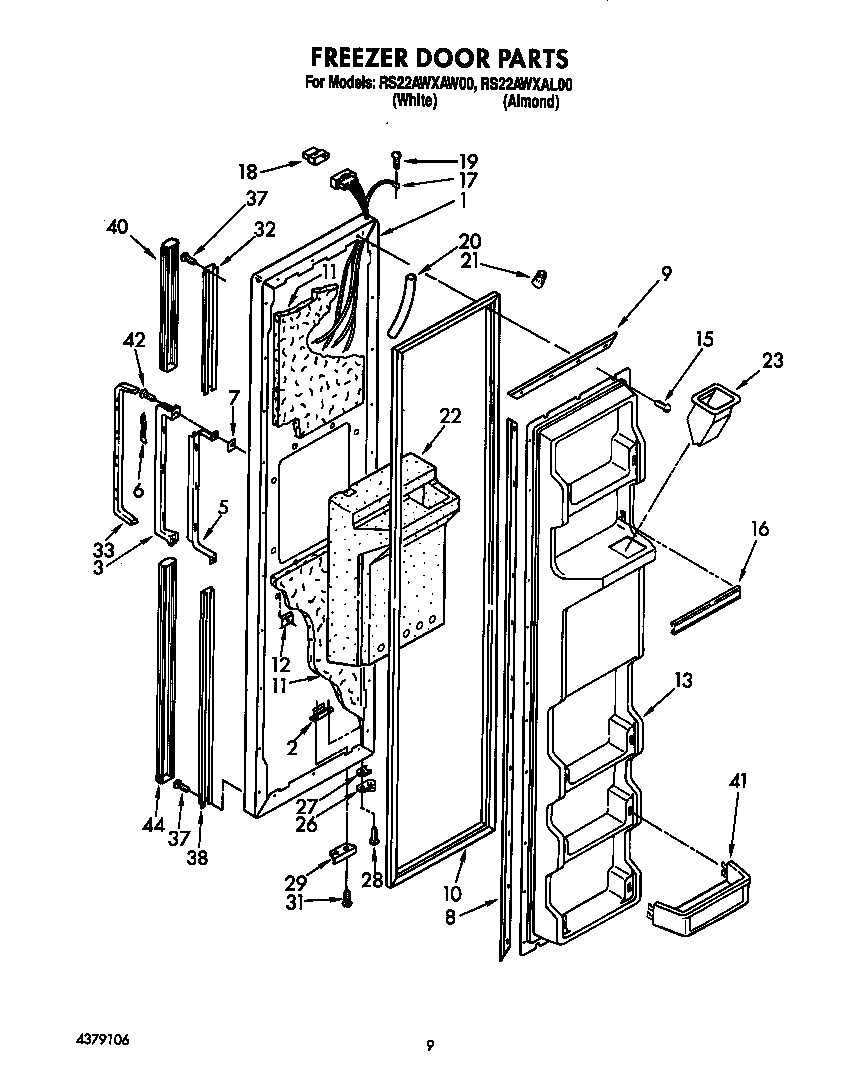 Roper RS22AWXAW00 freezer door diagram
