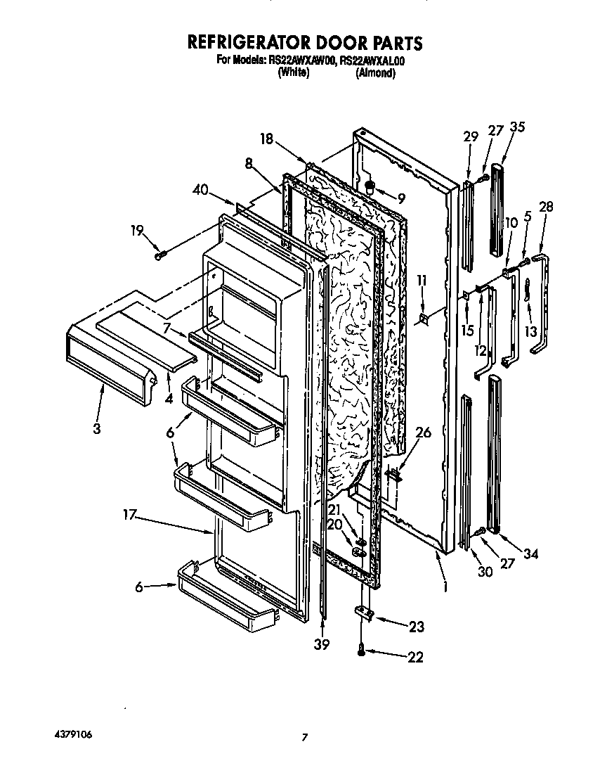 Roper RS22AWXAW00 refrigerator door diagram