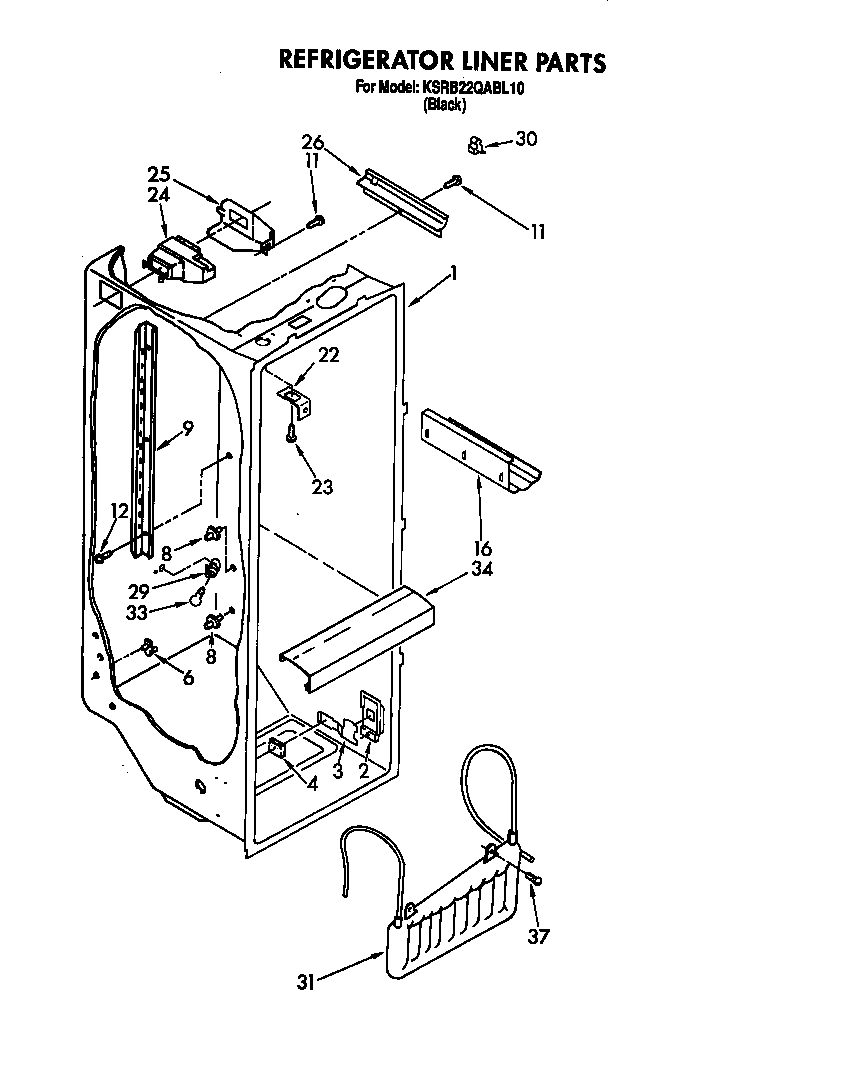 KitchenAid KSRB22QABL10 refrigerator liner diagram