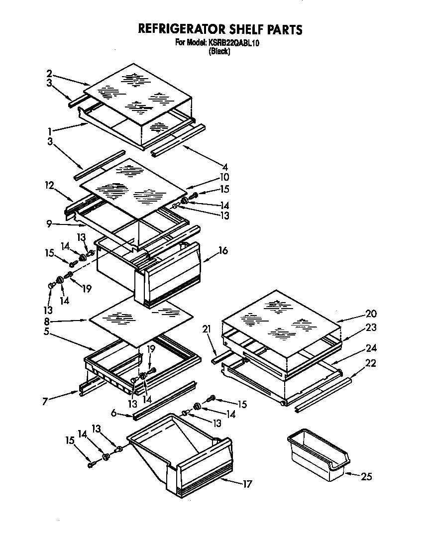KitchenAid KSRB22QABL10 refrigerator shelf diagram