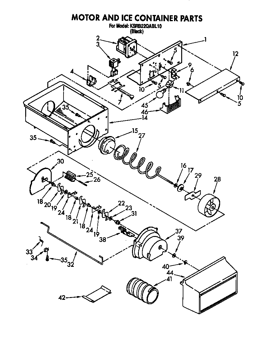 KitchenAid KSRB22QABL10 motor and ice container diagram
