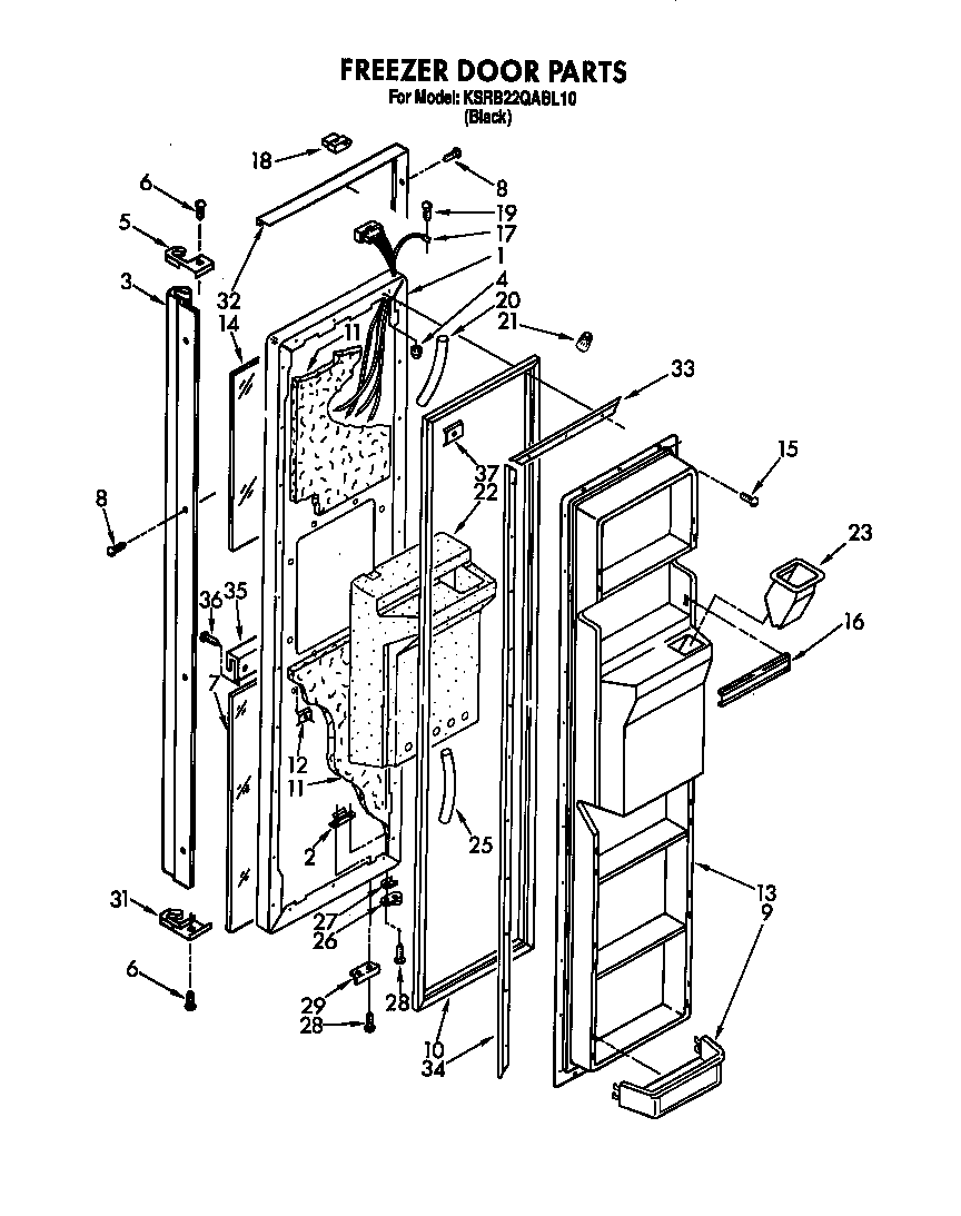 KitchenAid KSRB22QABL10 freezer door diagram