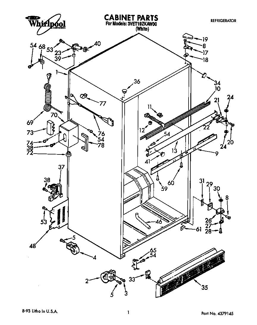 Whirlpool 3VET19ZKAW00 cabinet diagram