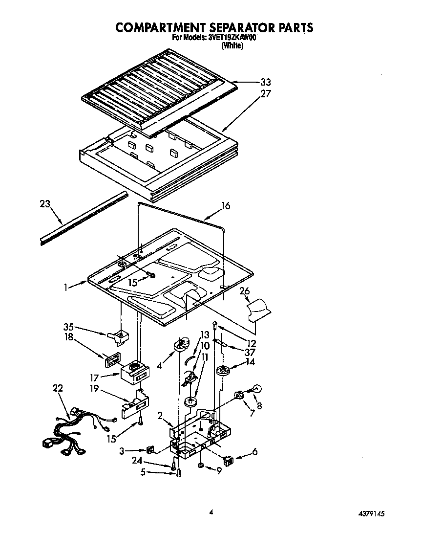 Whirlpool 3VET19ZKAW00 compartment separator diagram