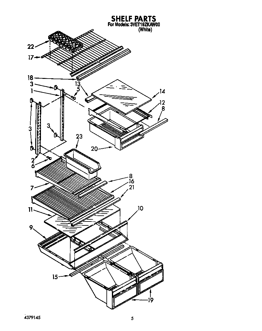 Whirlpool 3VET19ZKAW00 shelf diagram